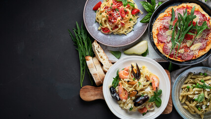 Italian food  on dark background