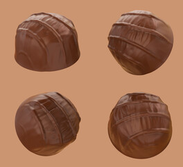 set of chocolate pralines. isolated background. clipping path. 3d illustration.