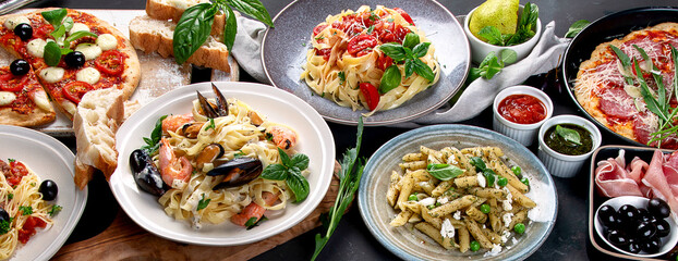 Italian food  on dark background