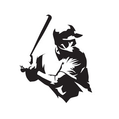 Baseball player holding bat, isolated vector silhouette. Baseball batter logo, team sport athlete