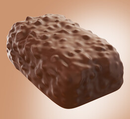 Delicious Snack Chocolate coated bar. Isolated on background. 3d illustration.
