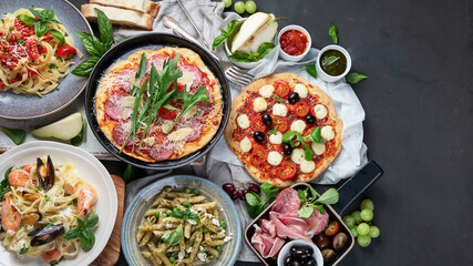 Italian food  on dark background