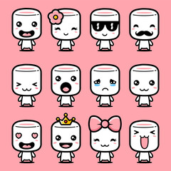Cute Marshmello design vector set