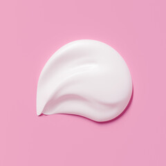 Cosmetic product smear white moisturizing lotion isolated on pink, squeezed out and smeared portion of skincare cream product testing. 3d rendering - obrazy, fototapety, plakaty