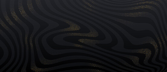 Abstract black striped background with golden halftone. Design for greeting card, invitation, calendar, etc. Vector illustration.