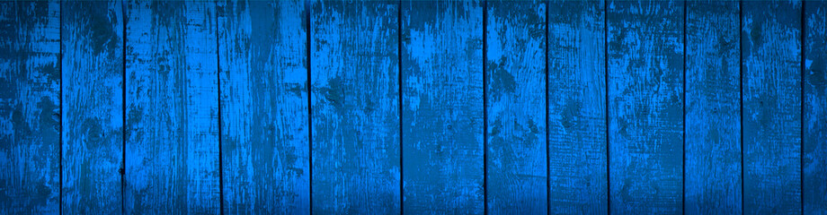 Blue wood texture. Bright blue wooden background. Grunge banner with a toned texture of old painted shabby boards.