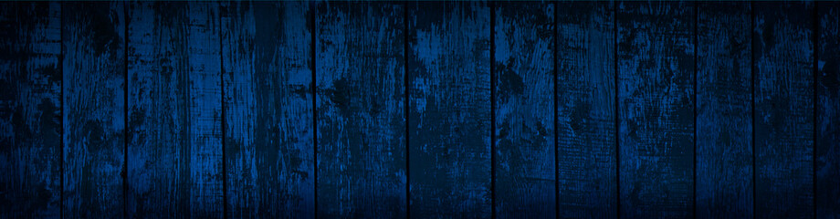 Fototapeta na wymiar Blue wood texture. Dark blue wooden background. Grunge banner with toned texture of old painted shabby boards.