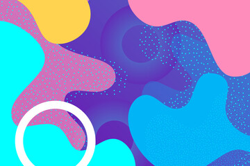 Background template with abstract shapes and color.Bright backdrop with wavy shapes and geometric memphis style Vector background