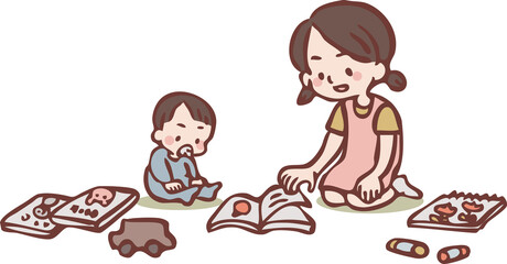 一緒に遊ぶ赤ちゃんと女の子