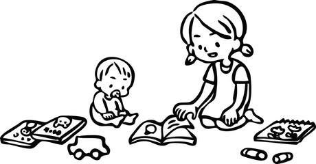 一緒に遊ぶ赤ちゃんと女の子