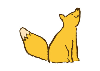 クレヨン画　笑顔のキツネのイラスト