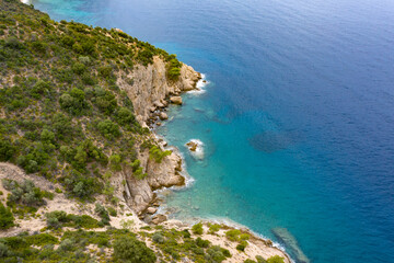 Fototapeta na wymiar Aerial view of the turquoise sea near Thassos, Greece.