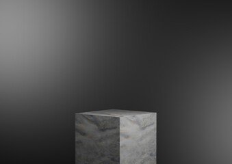 Marble empty angle cube display on empty background for showcase product, 3D render.