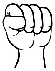 A hand in a fist raised up or punching cartoon icon