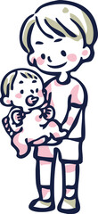 赤ちゃんを抱っこする男の子