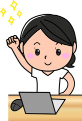 女の子03_02（ノートパソコンの前でやる気満々の女性）