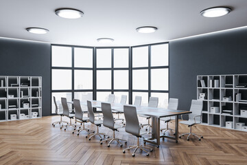 Modern meeting room interior with panoramic city view