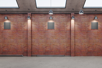 Contemporary red brick warehouse interior.