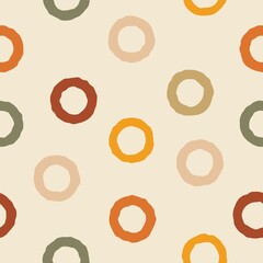 Abstract circles seamless pattern. Flat curve dots background pastel colors for print, wallpaper, fabric. Hand drawn Vector illustration