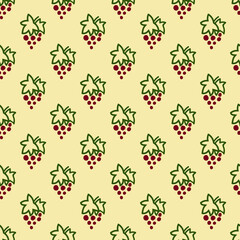 Seamless pattern with grape. Hand drawn elements. Pattern on a colored background with doodles for printing on fabrics, paper, packaging. Vector