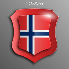Kingdom of Norway Flag on a Shiny Shield, Illustration isolate on Grey Background