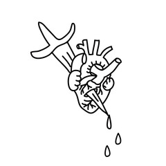 Old school tattoo heart with knife vector drawing. Hand drawn human heart doodle illustration.