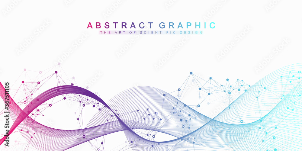Aufkleber Geometric abstract background with connected lines and dots. Connectivity flow point. Molecule and communication background. Graphic connection background for your design. Vector illustration.