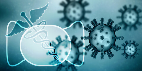 3d render Corona virus disease COVID-19. Microscopic view of a infectious virus
