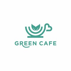 logo cafe, cups and leaf shape