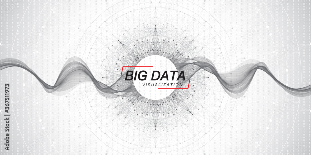 Fototapete Big data visualization. Big data machine learning algorithms. Data array visualization. Complexity wave flow points fractal grid. Futuristic analysis of infographics Information. Vector illustration