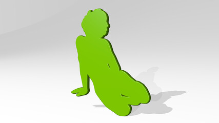 GIRL from a perspective with the shadow. A thick sculpture made of metallic materials of 3D rendering. beautiful and background