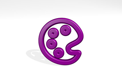 color painting palette stand with shadow. 3D illustration of metallic sculpture over a white background with mild texture. abstract and design