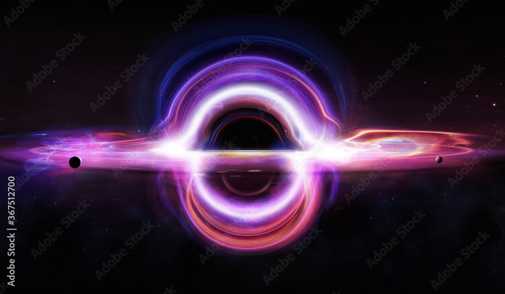 Wall mural abstract black hole system over star field with event horizon, gravity singularity in outer space. a