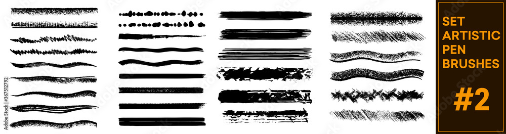 Poster brush stroke set isolated on white background. collection of brush stroke for black ink paint, grung