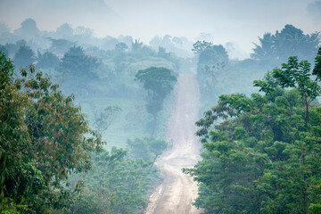 Fototapeta na wymiar camino de la Taña a Lancetillo, bosque humedo, Sierra de los Cuchumatanes, Quiche, República de Guatemala, América Central