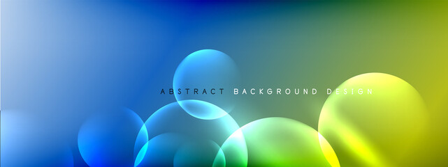 Vector abstract background liquid bubble circles on fluid gradient with shadows and light effects. Shiny design templates for text