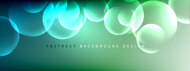 Vector abstract background liquid bubble circles on fluid gradient with shadows and light effects. Shiny design templates for text