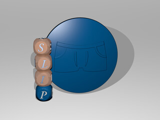 3D illustration of SLIP graphics and text around the icon made by metallic dice letters for the related meanings of the concept and presentations. background and floor
