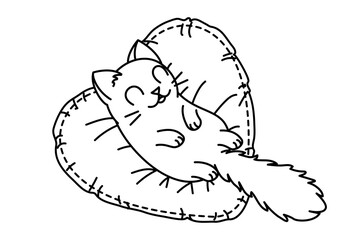 vector cute cartoon little cat. coloring book page
