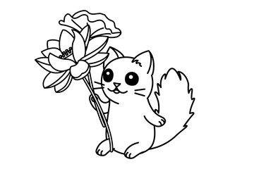 vector cute cartoon little cat. coloring book page