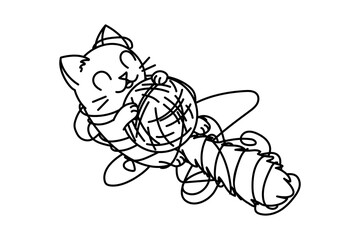 vector cute cartoon little cat. coloring book page