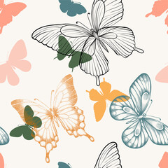 Seamless pattern with decorative butterflies in scandinavian style. design greeting card and invitation of wedding, birthday, Valentine s Day, mother s day, spring, summer holidays, fabric, textile