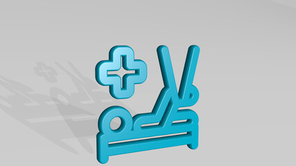 BANDAGE LEG HANGING HOSPITAL from a perspective with the shadow. A thick sculpture made of metallic materials of 3D rendering. illustration and background