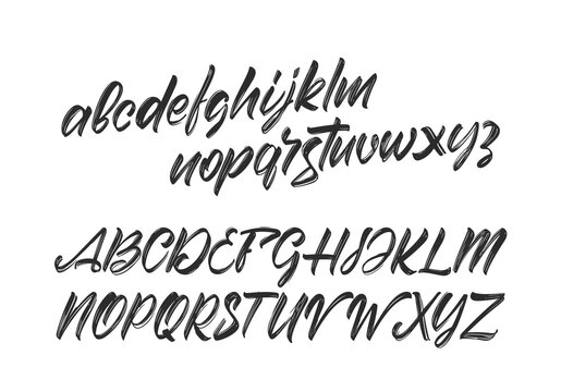 Vector Cursive Handwritten brush font. English Abc alphabet on white background.