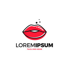Red Lips Logo design vector template. Kiss icon. Love Beauty fashion cosmetics make up Logotype concept.
