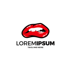 Red Lips Logo design vector template. Kiss icon. Love Beauty fashion cosmetics make up Logotype concept.
