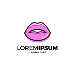 Red Lips Logo design vector template. Kiss icon. Love Beauty fashion cosmetics make up Logotype concept.
