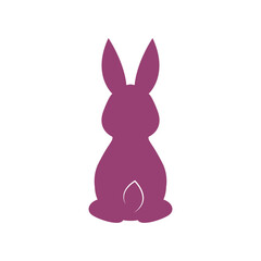 Obraz premium Purple rabbit logo with tail. Back view. Flat icon. Vector. White background