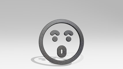 smiley mad casting shadow from a perspective. A thick sculpture made of metallic materials of 3D rendering. illustration and face