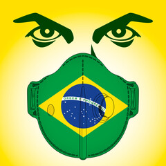 Antiviral mask for anti virus protection with Brazil flag, vector illustration